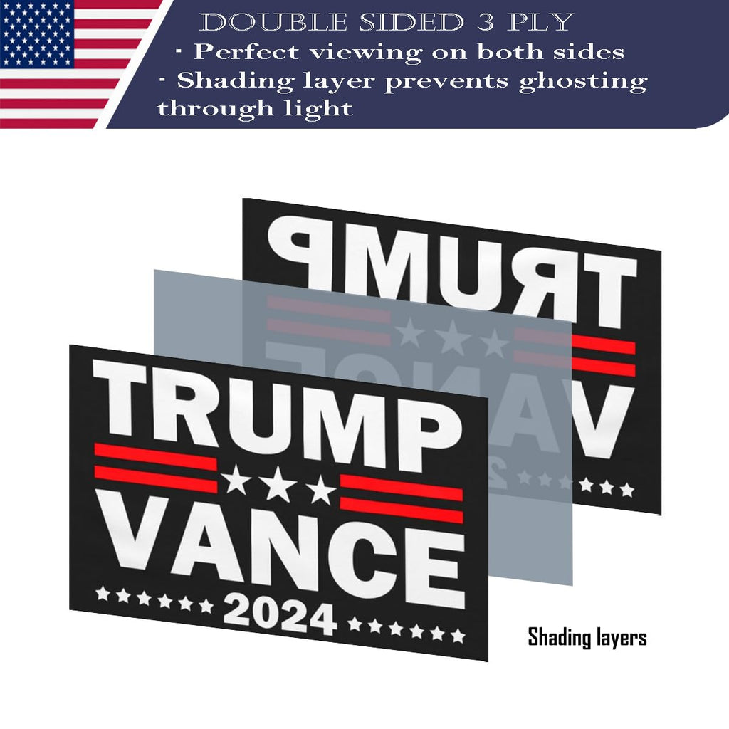 Double Sided Black Trump Vance 2024 Flag 4x6 Made in USA Outdoor Heavy Duty 3 Ply Polyester Trump Flag with White Starting Tape and 2 Brass Grommets
