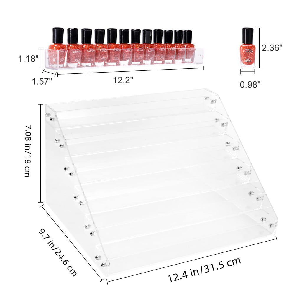 BTremary Clear Nail Polish Paint Organizer Holder Rack Shelf 6 Tier Acrylic Tattoo Ink Essential Oil Display Stand Holds Up to 48-96 Bottles (Fit 1-2oz Bottles).