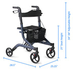 Medline Aluminum European Style Foldable Rollator with Backrest, 300 lbs. Capacity, Navy — For Foot & Leg Injuries & Post-Surgery, 1 Ct.