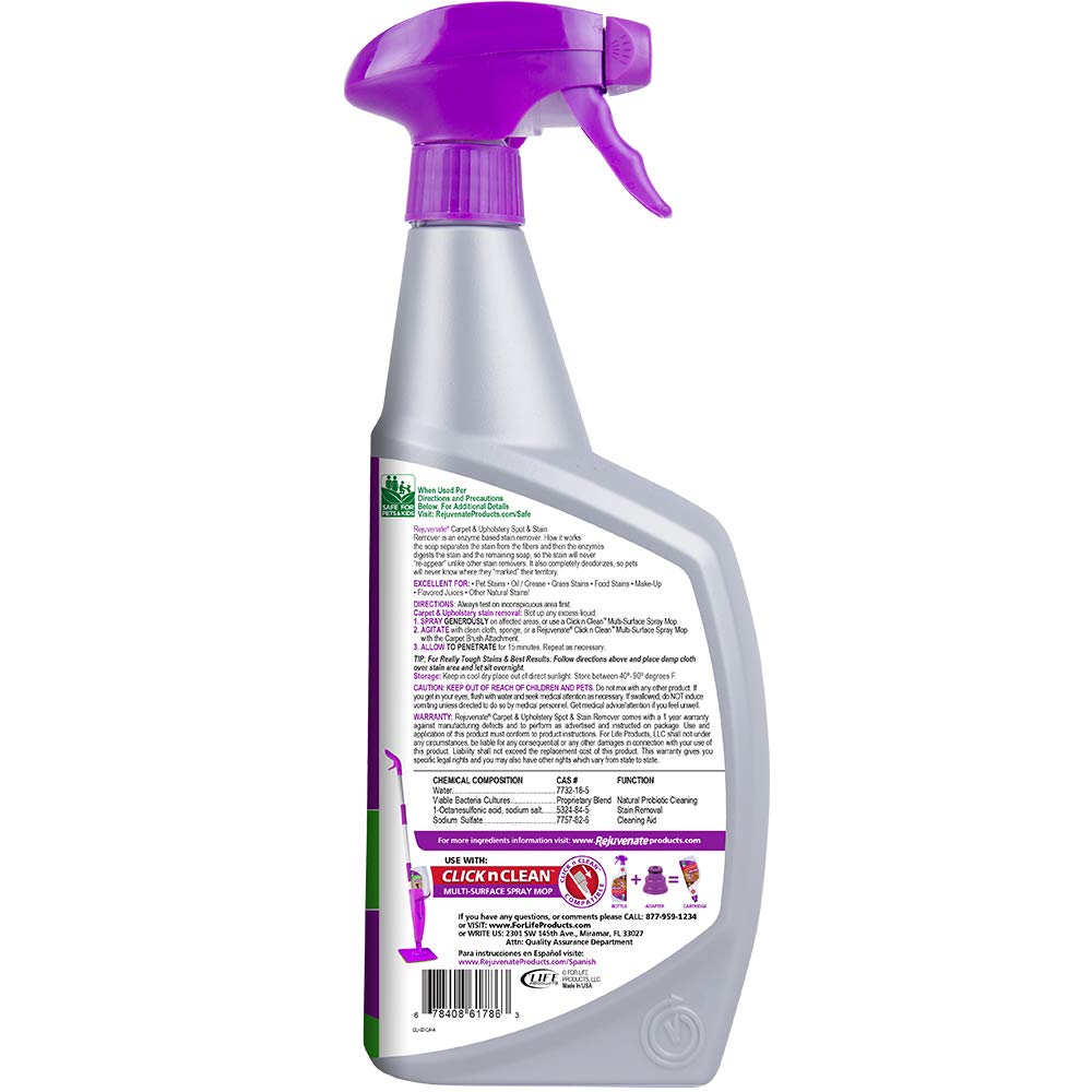 Rejuvenate Carpet & Upholstery Spot Remover Stain Cleaner Bio-Enzymatic Professional Strength Urine Remover Dog Cat Stain and Pet Odor Eliminator Ready-to-Use