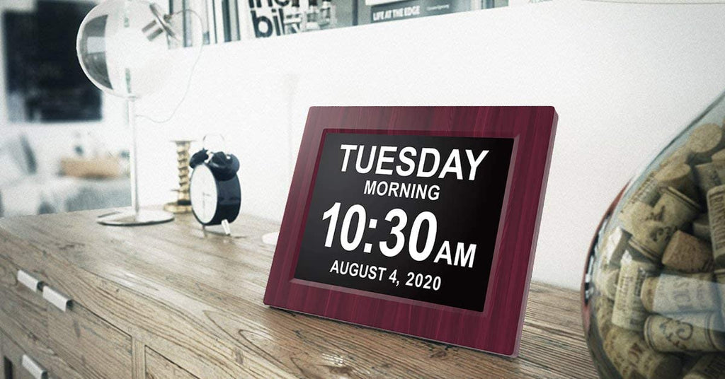 American Lifetime 【New 2024 Dementia Clock Large Digital Clock for Seniors, Digital Clock Large Display, Custom Alarms, Clock with Day & Date for Elderly, Large Number Digital Clock Mahogany, 15 Inch