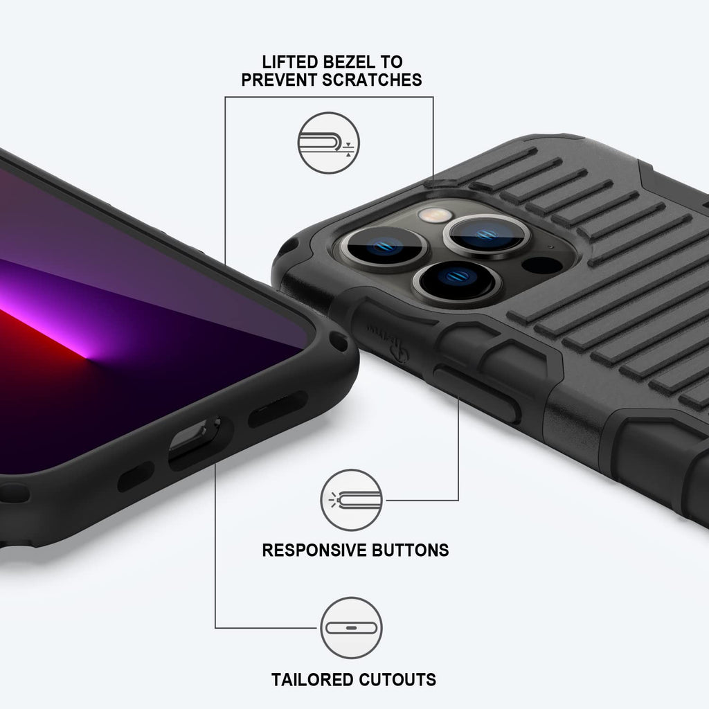 E-Tree Compatible with iPhone 13 Pro Max Case, with Crossbody Strap and Stand, Shockproof Protective Hard Phone Case Black, Perfect for Go Outside and Kid Elderly, 6.7 inch