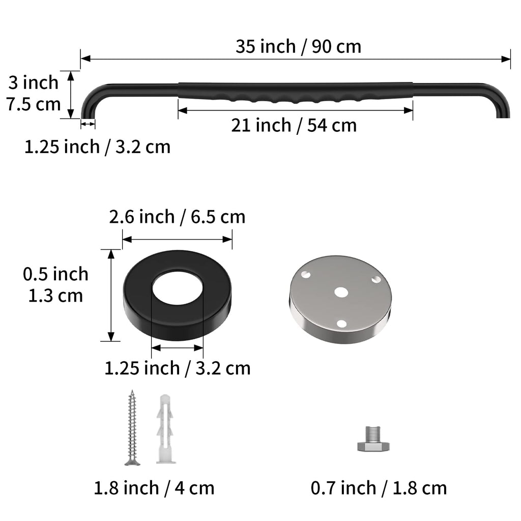 36 Inch Shower Grab Bar w/Anti Slip Rubber Grip, Munzong Black Stainless Steel Bathroom Grab Bar, Bathroom Balance Bar,Safety Handrail Support,Handicap Injury Elderly Senior Assist Bath Handle