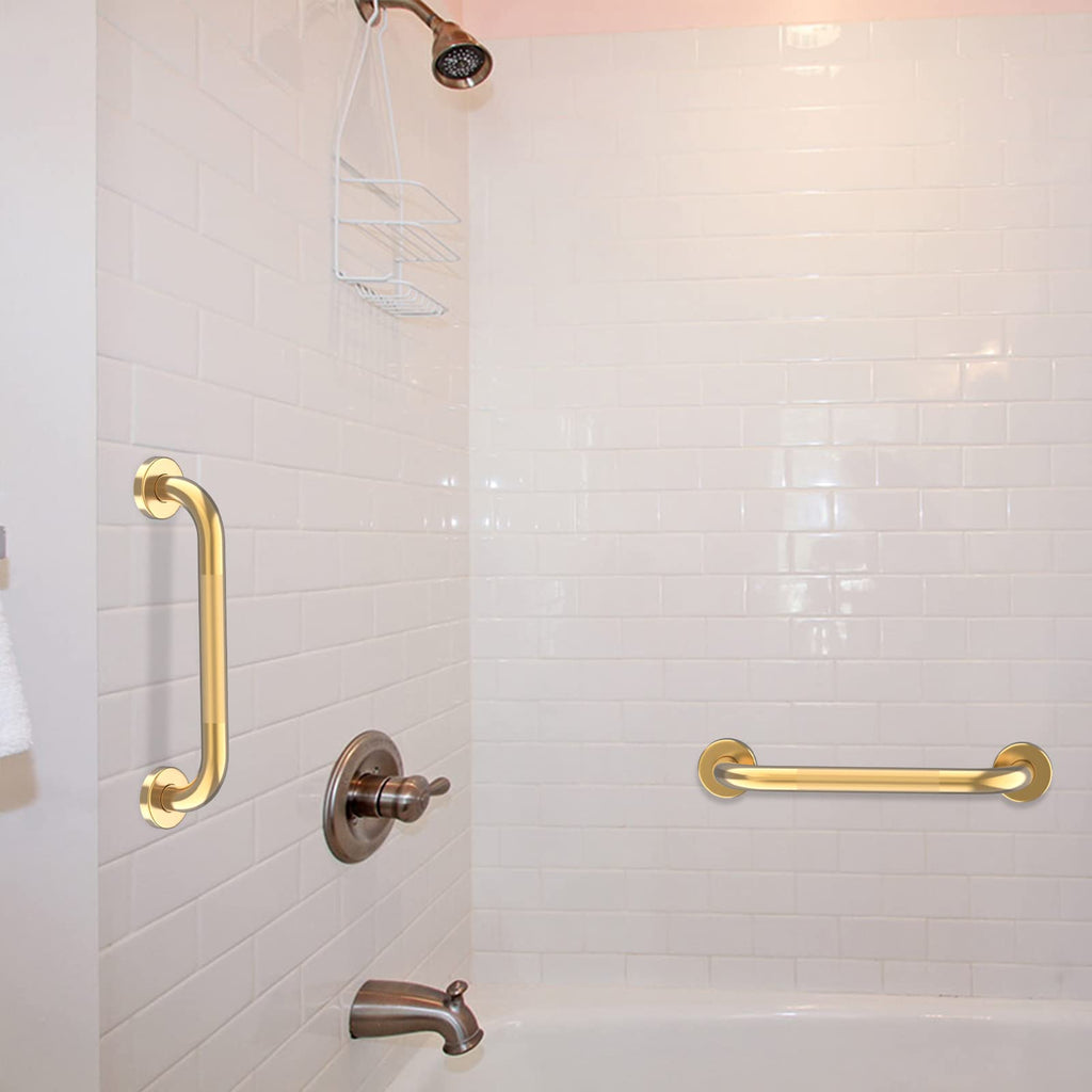 20 Inch Anti Slip Shower Grab Bar Gold, Munzong 2 Pack Bathroom Grab Bar, Knurled Bathroom Balance Bar,Safety Hand Rail Support Handicap Elderly Injury Senior Assist Bath Handle