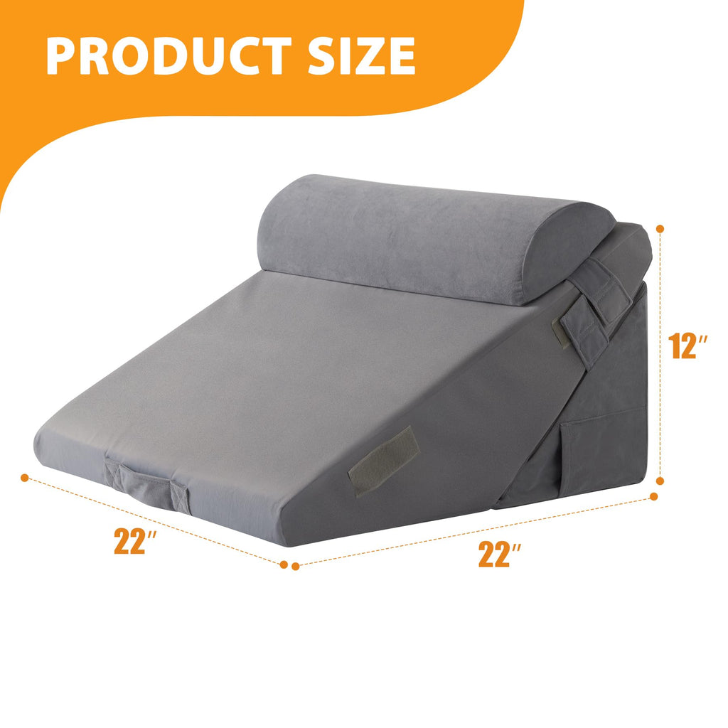 Ruqmuis 3PCS Wedge Pillow Set for After Surgery, Wedge Pillow Headboard, Adjustable 9&12 Inch Bed Pillow Wedge for Sleeping, Acid Reflux, Orthopedic Pillow Wedge for Back Pain Relief, Gerd, Velvet