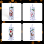 SupBri Christmas Flameless White Candles with Santa Claus, Snowman,Decals Set of 4, Battery Operated Christmas Themed LED Pillar Candles for Festival Christmas Decorations