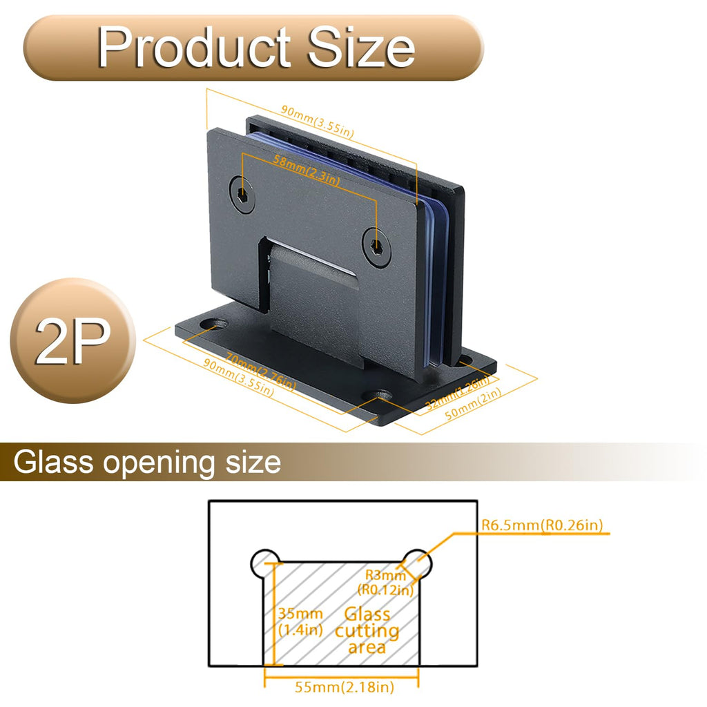 Alise Glass Shower Door Hinges, 90 Degree Shower Door Hinges for Glass Doors,Heavy Duty Stainless Steel Cabinet Hinges Wall to Glass,Frameless Shower Doors Hardware Replacement Part,Black(2P)