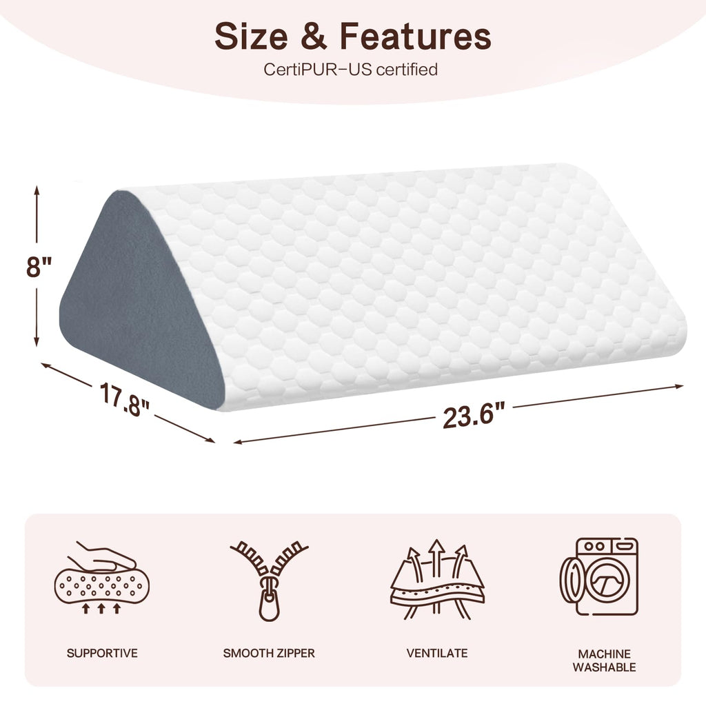 Vomiliku Knee Wedge Pillow for Back Sleeping, Leg Elevation for Post Surgery Recovery, 8" Triangle Leg Pillow with Removable Cover for Knee Support, Hip Back Pain Relief,Enhance Circulation, Blue