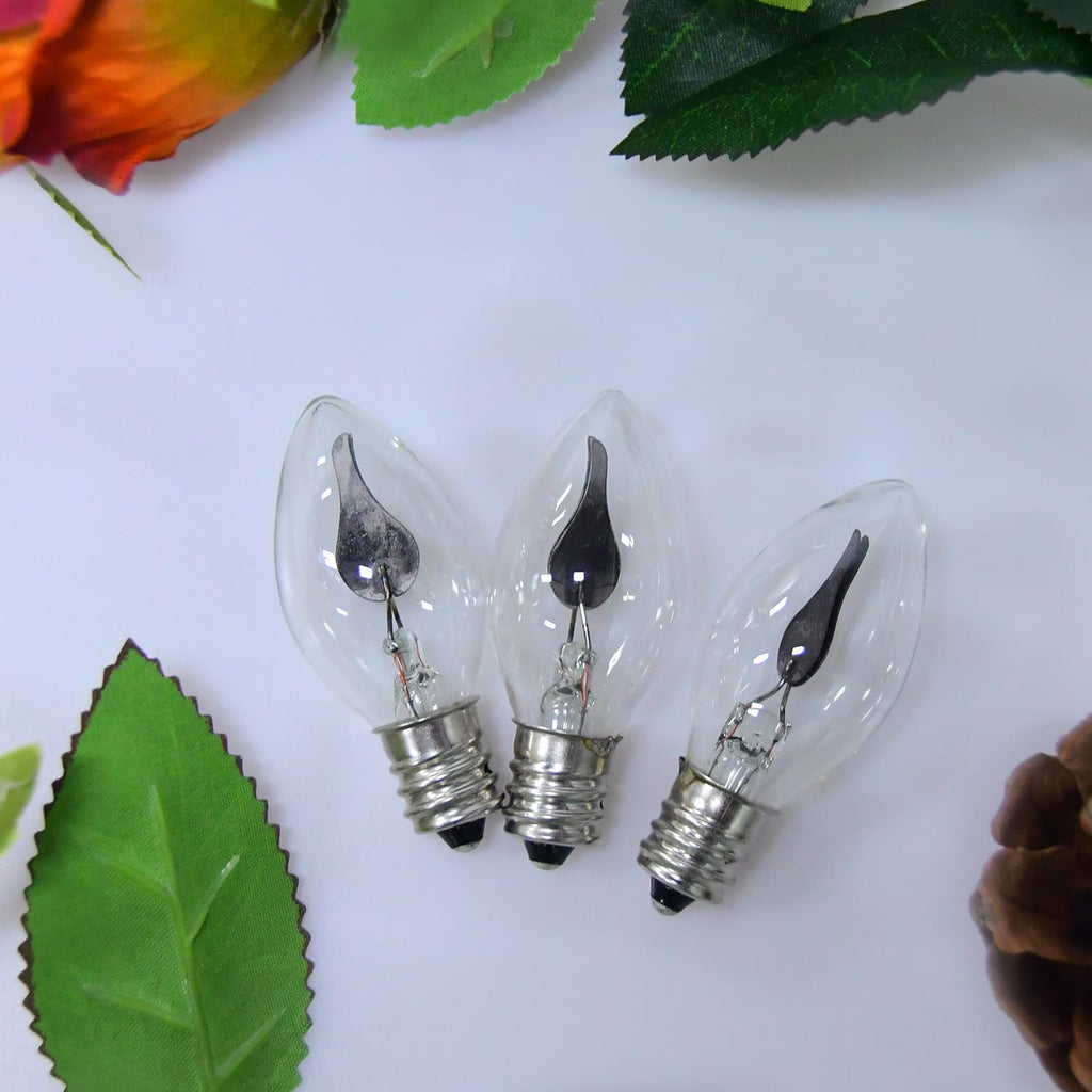 SOTOPOO 25 Pack Flickering Flame Light Bulbs C7 Repalcement Bulbs / E12 Flickering Flame Bulb - Clear Glass Flame Shaped, for Christmas Halloween C7 String Light Bulbs Replacement, Lighting Facts