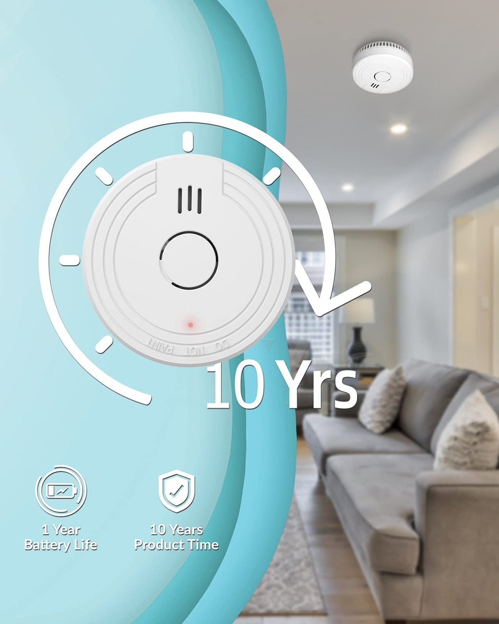 Ecoey Smoke Alarm Fire Detector, Battery Included Photoelectric Smoke Detector with Test Button and Low Battery Signal, Small Fire Alarm for Home, Bedroom FJ136GB, 8 Packs