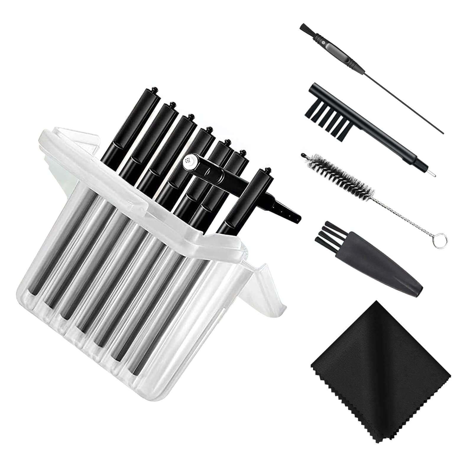 Sierescon Hearing aid Wax Guard Filters Cerumen Stop Wax Traps for Phonak, Resound, Widex and Unitron Hearing Aids Accessories with Cleaning Brush Kit Tools (32 Filters) (Black 4Packs)