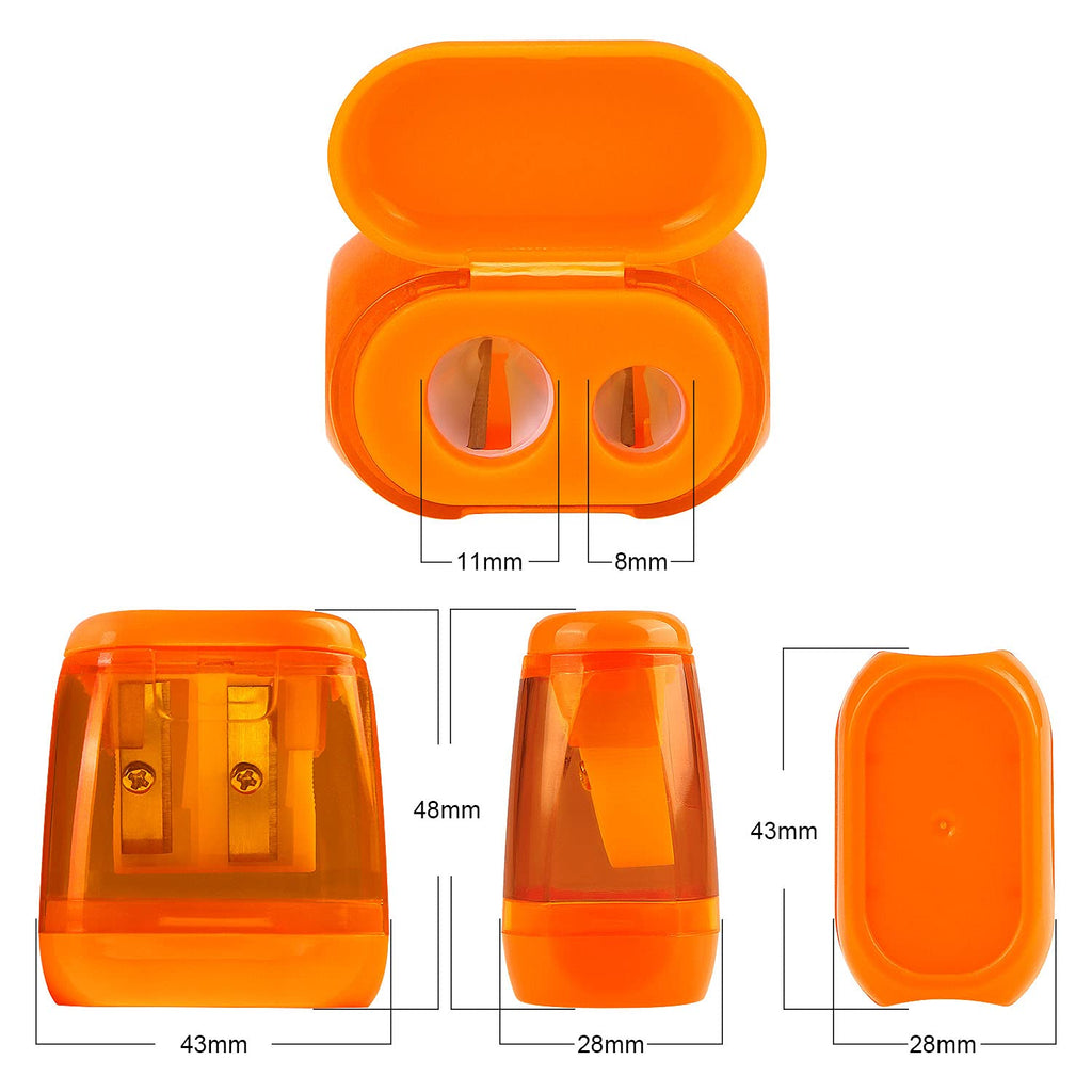 4 Pack Double Holes Pencil Sharpener Manual Sharpeners with Lid for Kids, School, Office, Home(Blue, Green, Orange, Rose)