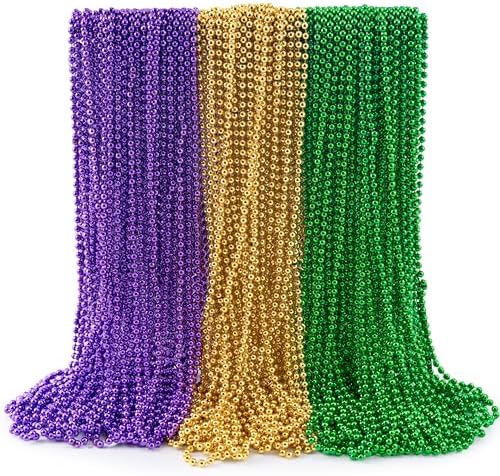 JOYIN 72 PCS Mardi Gras Beads Necklace, Gold, Green, Purple Metallic Colors Necklaces Set for Mardi Gras Party Favors Supplies, Costume Accessories, Masquerade, Accessories