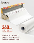 Katbite Heavy Duty Parchment Paper Roll for Baking, 12 in x 524 ft Non-Stick Baking Paper for Cooking, Baking Cookies, Grilling, Air Fryer and Steaming