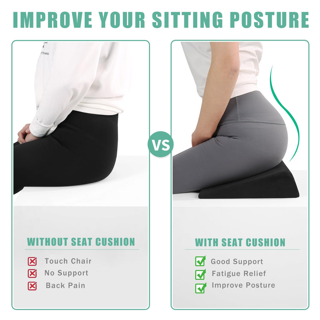 Glyzia Wedge Cushion for Butt Lift Women, Hard-Firm EVA Foam for Lift HIPS Up Fitness Training, Non-Slip Seat Cushion Pads for Desk Chairs, Car Seats, 14"x 11", Black