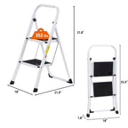 JungleA 2 Step Ladder Folding Step Stool,Small Foldable Home Step Stool for Kids Adults,Wide Anti-Slip Pedal,350 lbs Load Capacity,Lightweight Portable White Step Stool Ladder for Bed,Closet,Kitchen
