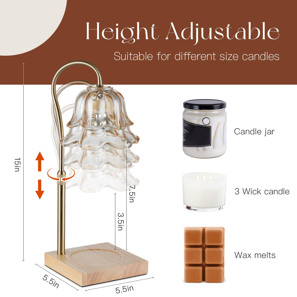 Candeldo Candle Warmer Lamp with Timer: Flower Gold Candle Lamps Height Adjustable Wax Melt Home Decor House Warming Christmas Gift Mom Gift for Women