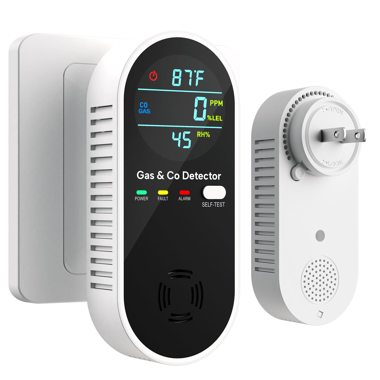 4-in-1 Upgraded Combination Natural Gas Leak Detector and Carbon Monoxide Detectors, Dual Sensor Gas Leak Detector & Carbon Monoxide Detectors Plug in (Temperature & Humidity Sensor) for Home, RV
