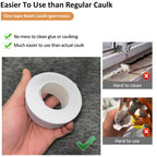 White Caulk Tape Self Adhesive Waterproof, Bathroom Peel & Stick Caulking Strip Floor Tile Wallpaper Toilet Tub Shower Wall Trim, DIY Project Renter Friendly Decor, Quick & Easy to Install in Minutes