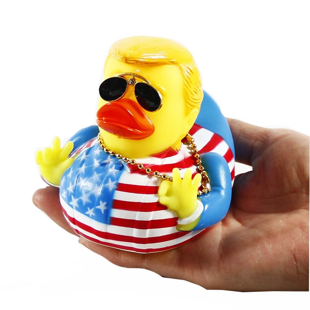 TAOHUAJIANG Rubber Ducks Trump Car Duck Dashboard Decoration Squeak Ducks Toys Car Ornaments Car Décor Accessories with Sunglasses，Gold-Plated Necklace and Flagship (Style G)