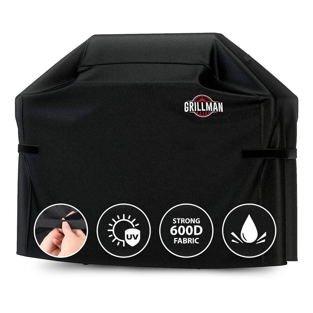 Grillman Premium Grill Cover for Outdoor Grill, BBQ Cover, Rip-Proof, Waterproof, Large Top Heavy Duty Grill Cover for Outside Grill, Barbecue Cover & Gas Grill Covers (58" L x 24" W x 48" H, Black)
