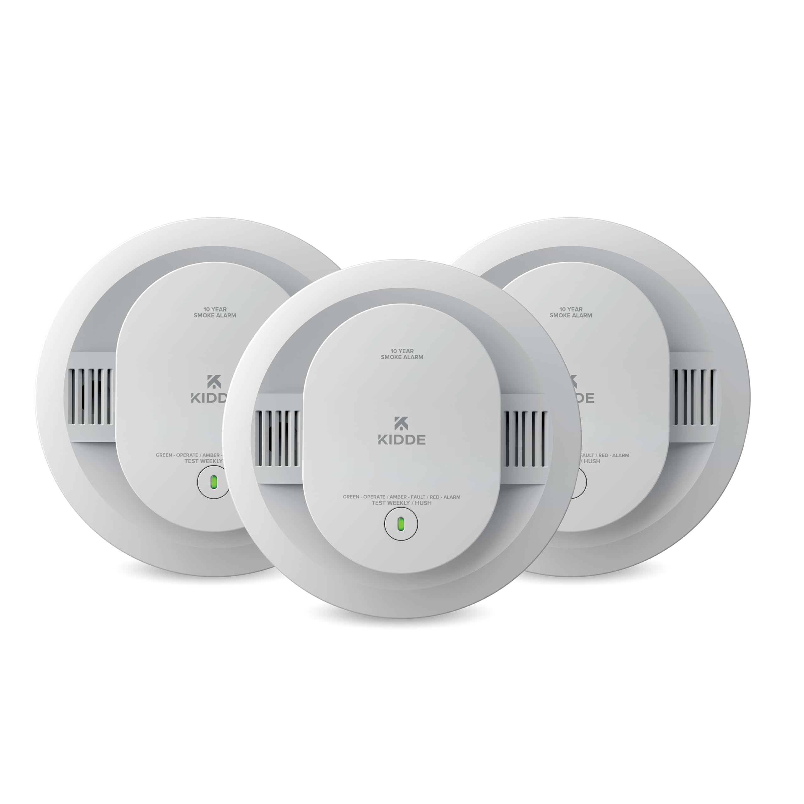 Kidde Smoke Detector, 10-Year Battery Powered, with LED Status Lights, 85 dB Alarm, 5-inches, 20SD10, 3 Pack