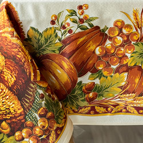 Benson Mills Harvest Splendor Engineered Printed Fabric Table Cloth, Fall, Harvest, and Thanksgiving Tablecloth (60" X 120" Rectangular, Harvest Splendor)