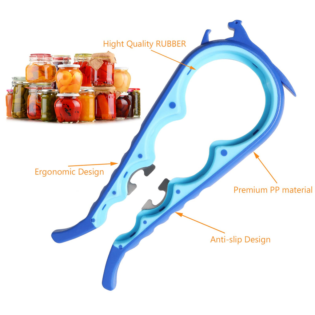Latest Jar Opener Bottle Opener for Weak Hands, 6 in 1 Multi Function Can Opener Bottle Opener Kit with Silicone Handle Easy to Use for Children, Elderly and Arthritis Sufferers(JAR-Blue3.0)