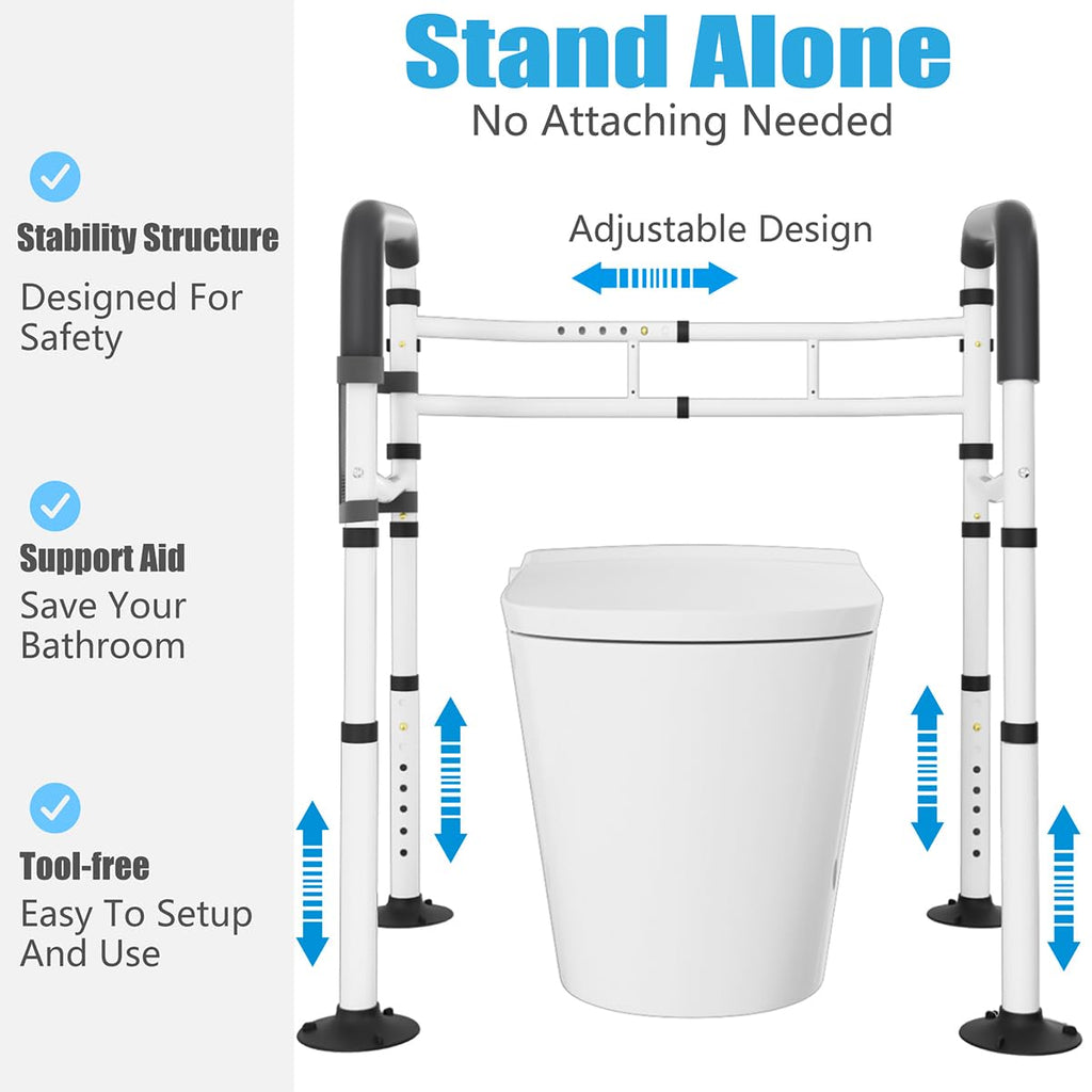 Toilet Safety Rails Frame Support Rail Frames Handles Assist Grab Bars Seat Riser Assistance Lifts Stand Alone Foldable Handrails Aids with Arms for Elderly Disabled Seniors Fit Any Toilet
