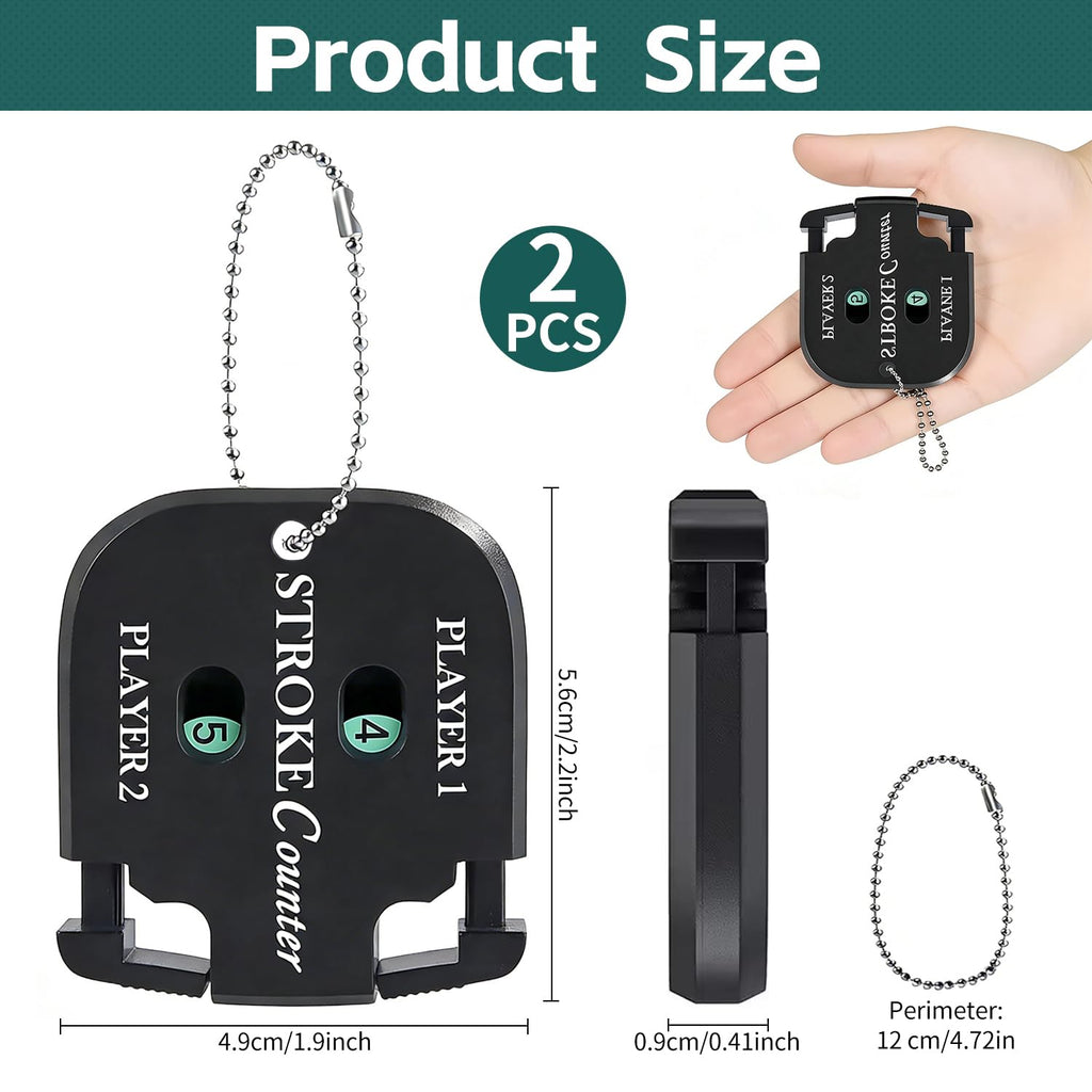 2Pcs Golf Stroke Counter, 2-Player Golf Counter Clicker with Hanging Rope, Shockproof Mini Portable Stroke Counter for Your Golf, Outdoor Sports, Different Kinds of Competitions and Games(Black)