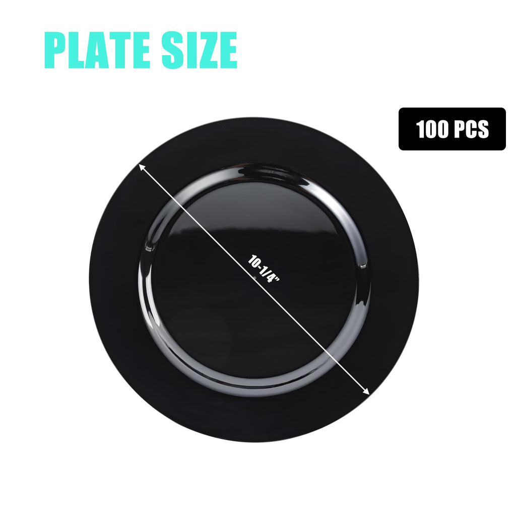NZVCN 50 PCS Black Disposable Plastic Dinner Plates, 10.25“ Heavy-Duty Party Plates Round Dessert Plates Plastic Dinnerware for Wedding, Party