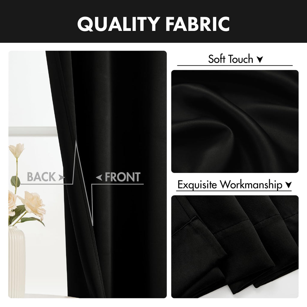 MIULEE 36 Inch Short Blackout Curtains Set of 4, Over Sink Kitchen Tier Curtain Thermal Insulated Privacy Drapes Mini Top & Bottom Rod Pocket Cafe Curtains for Small Windows Bathroom RV, Black