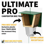 Best Bee Brothers Ultimate Pro Carpenter Bee Trap for Outside with Extra-Large, Clear External Receptacle, Internal Bee Vault & Spring-Loaded Door, 4.2” D x 5.8” W x 7.5” H (2 Pack)