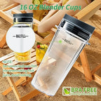 2 Pack 6 Fins Blender Blade Assembly and Single Serve 16 oz Cups Replacement Parts Compatible with Nutri Ninja BL770 BL771 BL772 BL740 BL780 BL660 BL663 Professional Smoothie Blender (3.35 inch)