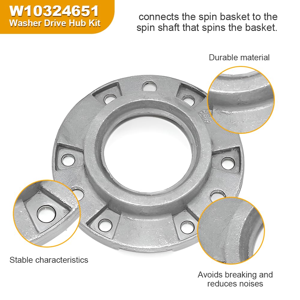 sdanbom W10324651 Hub Replacement With TB123A Washer Spanner Wrench - for Whirlpool Kenmore Maytag Washers - TB123A Spanner Wrench Replaces TB123A TB123B ERTB123A AP6832671 AP4503397