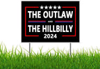 The Outlaw And The Hillbilly Trump Vance 2024 President Voting Yard Sign Outdoor Lawn Garden Sign with Metal Stake