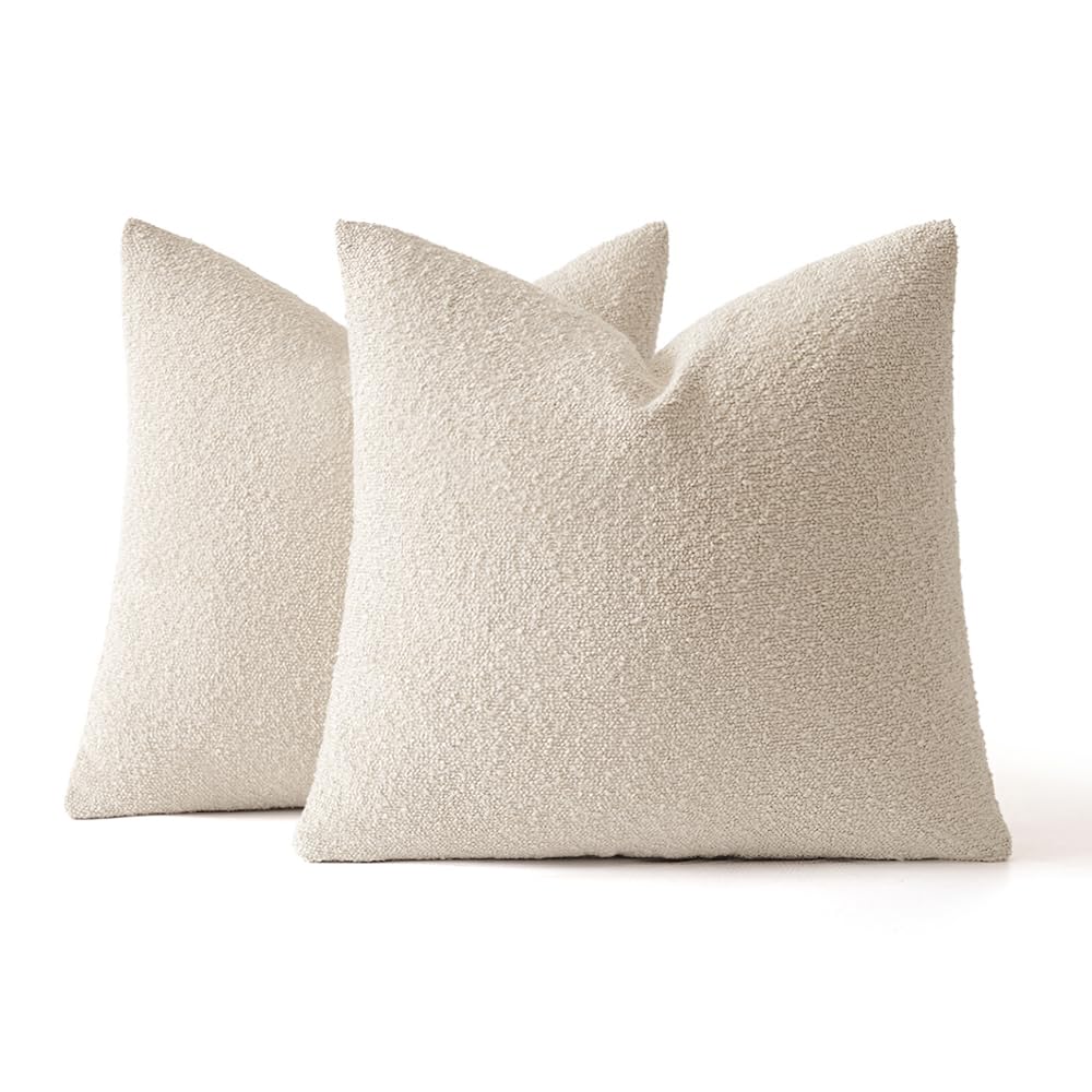 MIULEE Set of 2 Beige Throw Pillow Covers 18x18 Inch Decorative Couch Pillow Covers Textured Boucle Accent Solid Christmas Pillow Cases Soft for Cushion Chair Sofa Bedroom Livingroom Home Decor