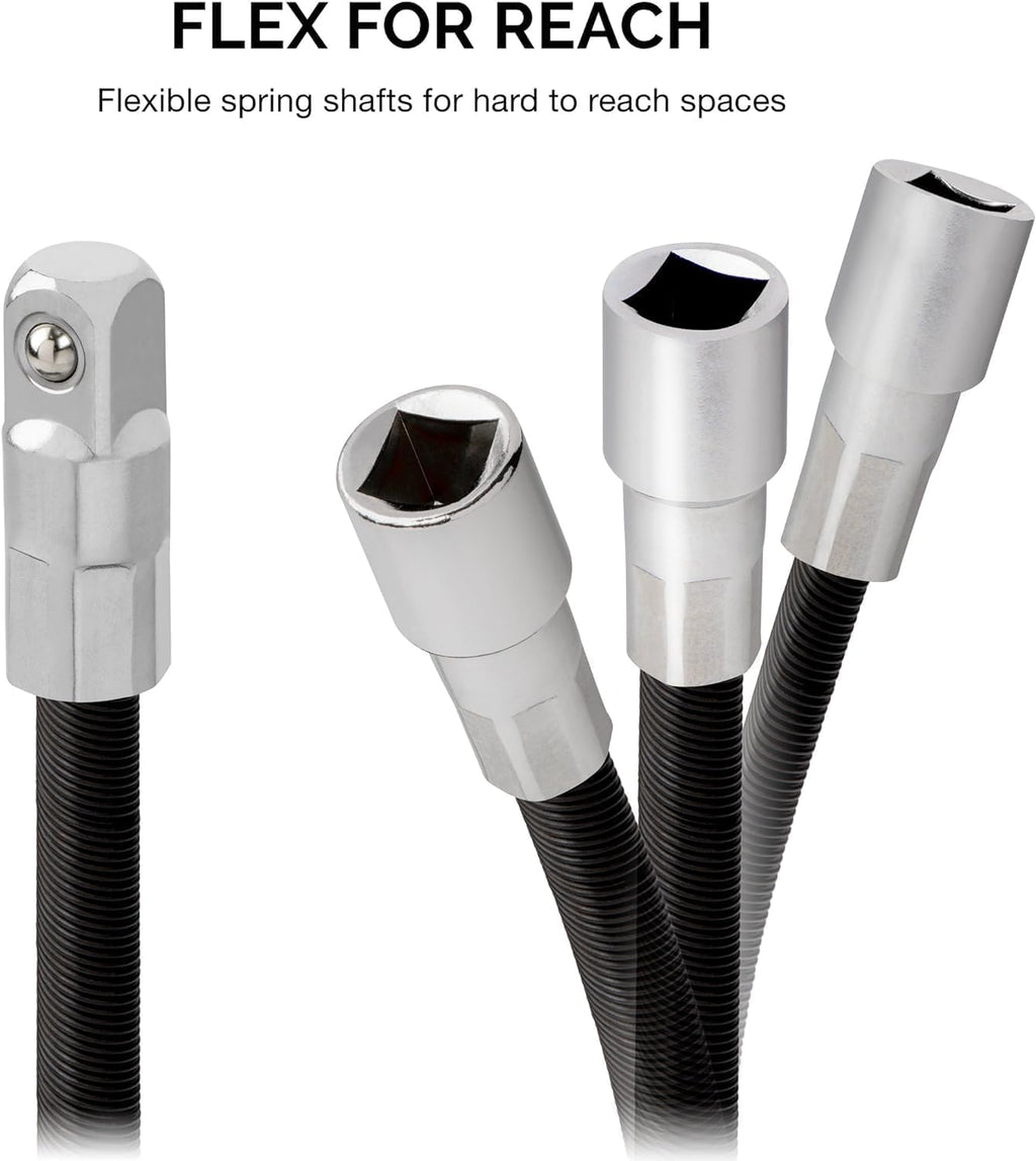 NEIKO 00239A Flexible Extension-Bar Set, 1/4-Inch and 3/8-Inch Drives, Flexible Socket Extension Bars, 2-Piece Set