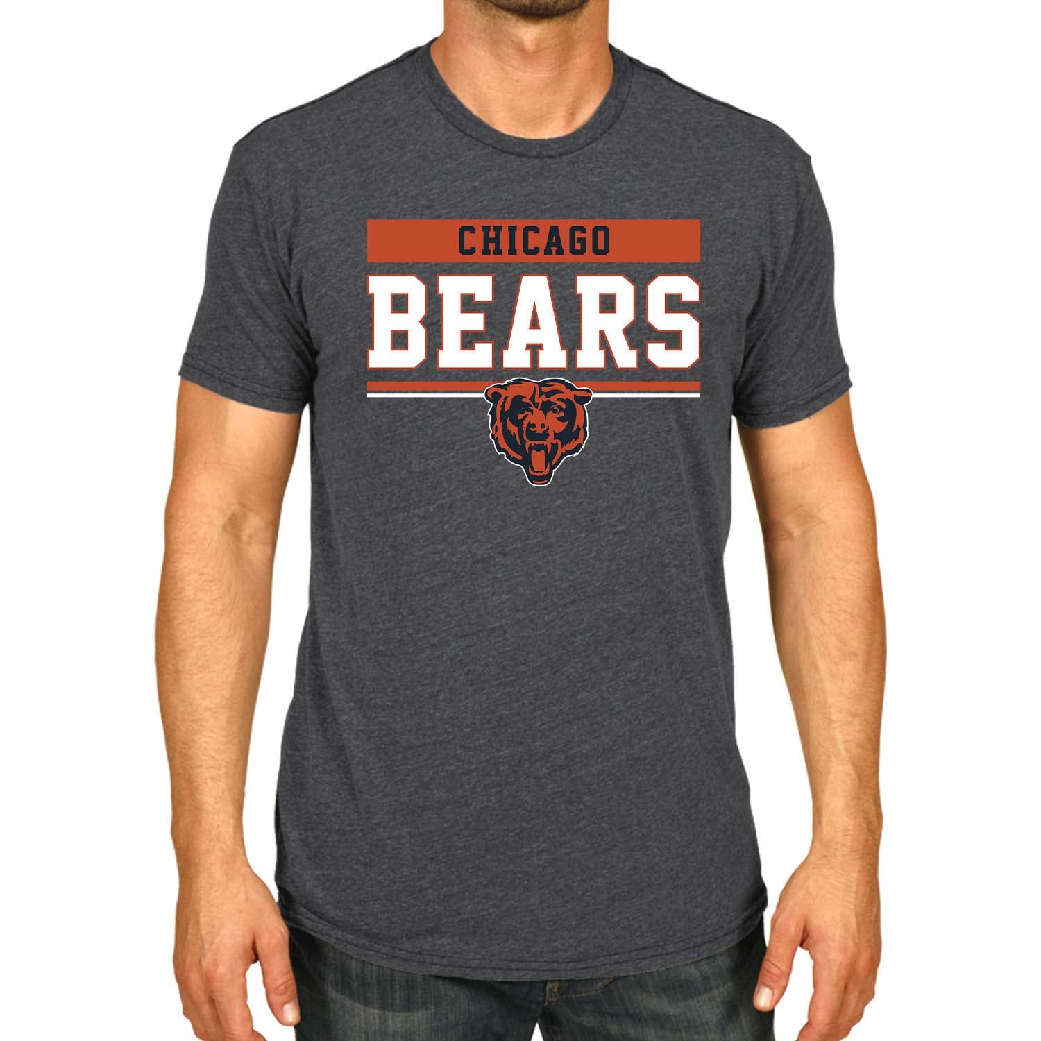 Team Fan Apparel NFL Adult Team Block Tagless T-Shirt - Cotton Blend - Charcoal - Perfect for Game Day - Comfort and Style (Chicago Bears - Black, Adult XX-Large)