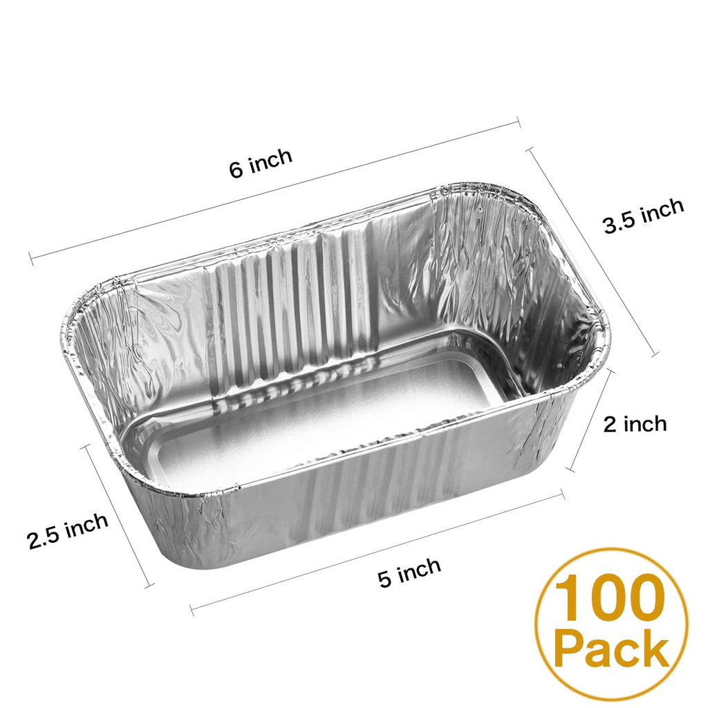 MOACOCK 100 Pack 1Lb Aluminum Mini Loaf Baking Pans, 6” x 3.5” x 2” Heavy Duty Disposable Loaf Pans, Thick Foil Bread Pans for Baking Holiday Treats Food Storage and Takeout