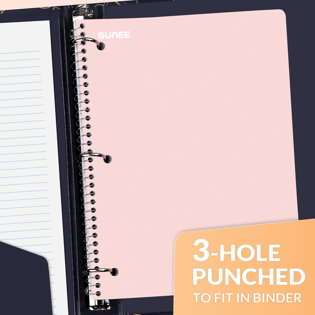 Spiral Notebooks, 1-Subject, 5 Pack, College Ruled Paper, 8" x 10-1/2", 70 Sheets per Notebook,3-Hole Punched Paper, Pink,Purple, Blue, Green, Yellow Spiral Lined Notebooks for School,Work
