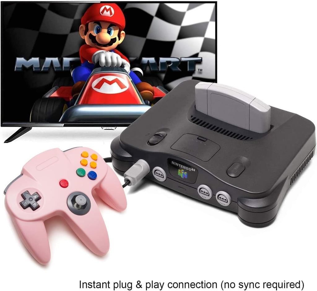 2 Pack Classic N64 Controller, kiwitatá Retro N64 Remote Gaming Joystick Wired Gamepad Controller for N64 System Video Games Console Pink