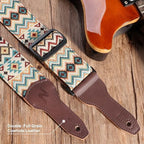 Nefelibata Banjo Strap, 2" Wide Double Full Grain Cowhide Guitar Strap Adjustable Replacement,Multi-pattern Guitar Strap With Headstock Rope and Leather Headband(Boho Yellow)