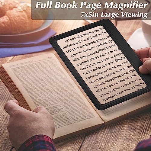 [2 Pack] 5X Magnifying Glass for Reading Large Page Viewing Area Magnifiers Lightweight Handheld Magnifier for Reading Seniors and Low Vision Person Black