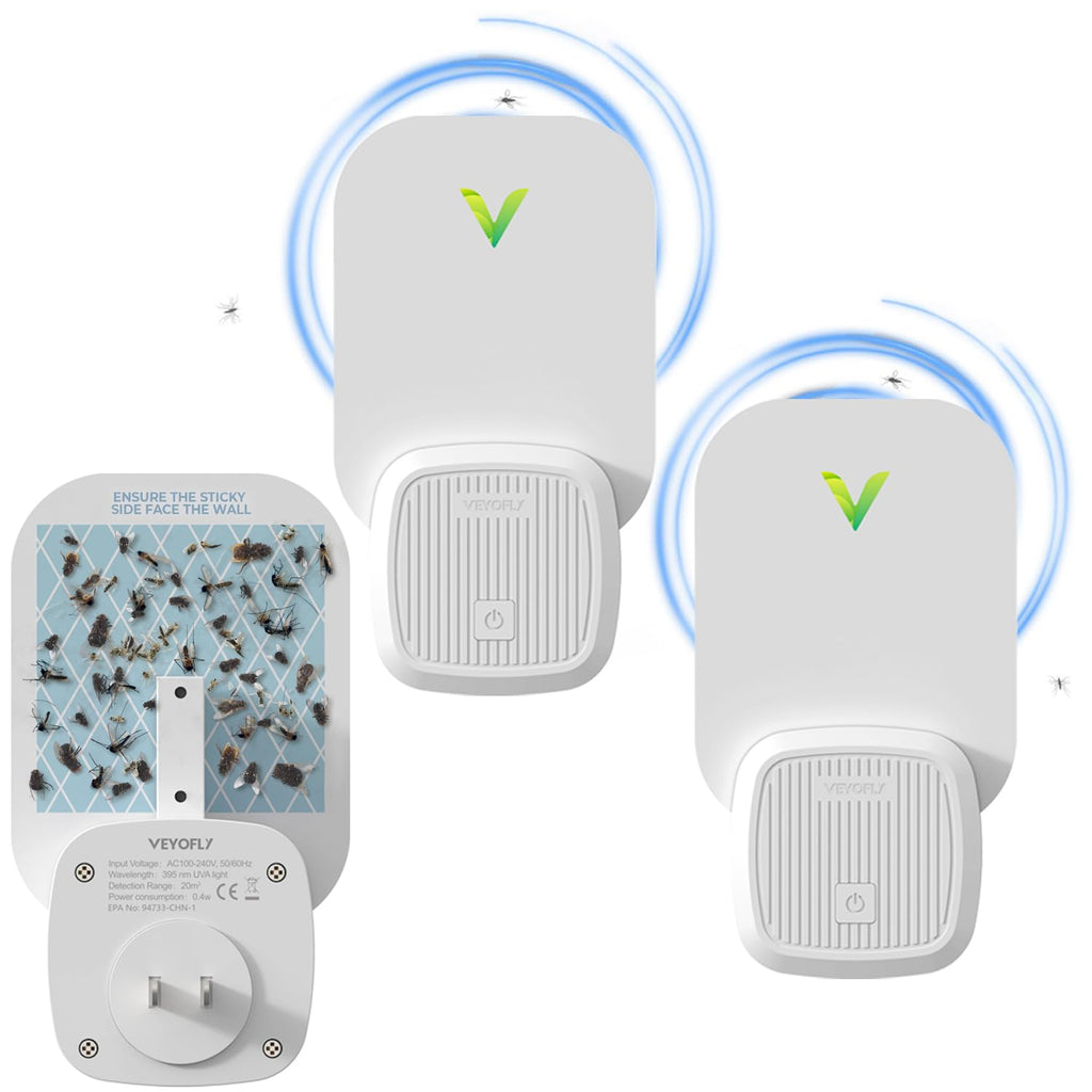 VEYOFLY, Flying Insect Trap, Insect Catcher, Indoor Fly Trap, Safer Home, Fruit Fly Traps for Gnat, Moth, Mosquito, Bug Light Plug in Insect Killer (2 Device + 6 Glue Cards)