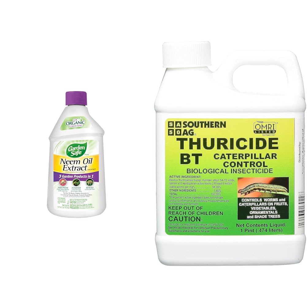 Garden Safe Neem Oil Insecticide Fungicide Miticide Concentrate & Southern Ag Thuricide BT Caterpillar Control Bacteria, 16 Ounces