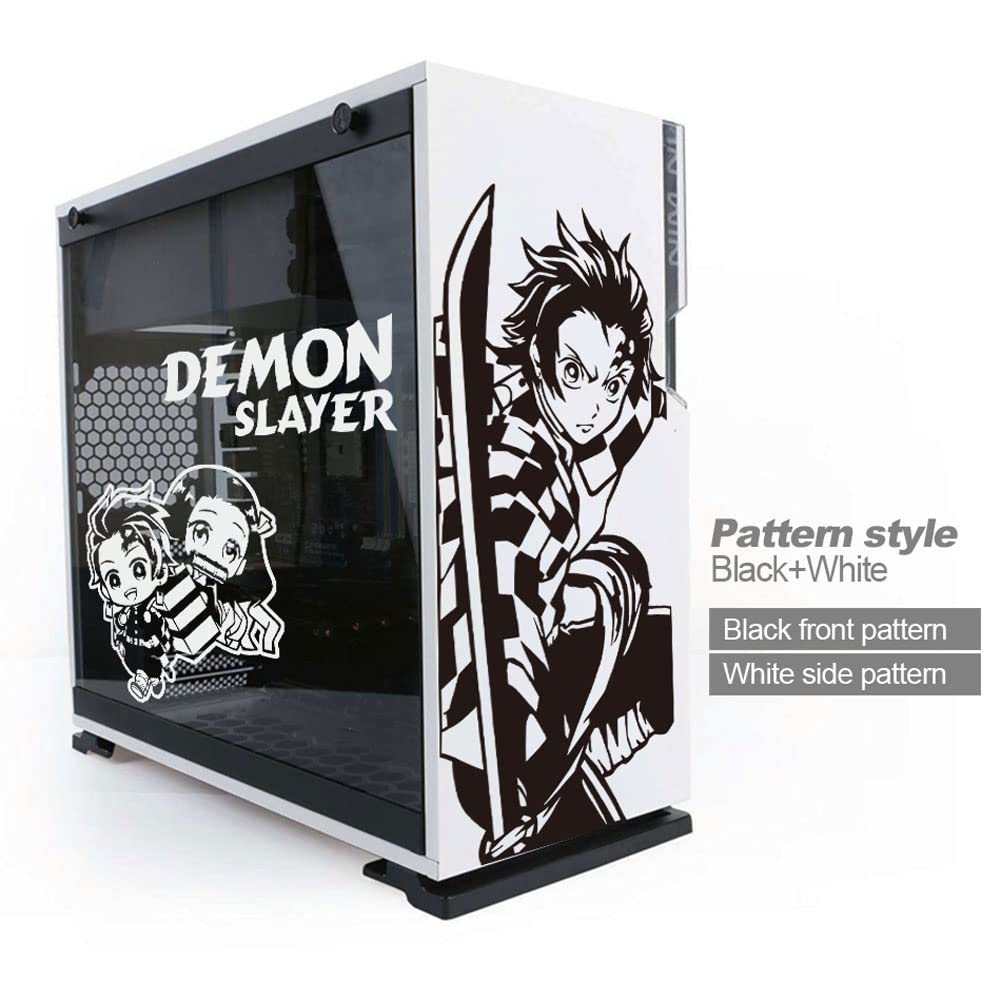 Demon Slayer Anime Stickers for PC Case,Cartoon Decor Decal for ATX Computer Skin,Waterproof Vinyl Graffiti Decal,Easy Removable (B Style.White and White)