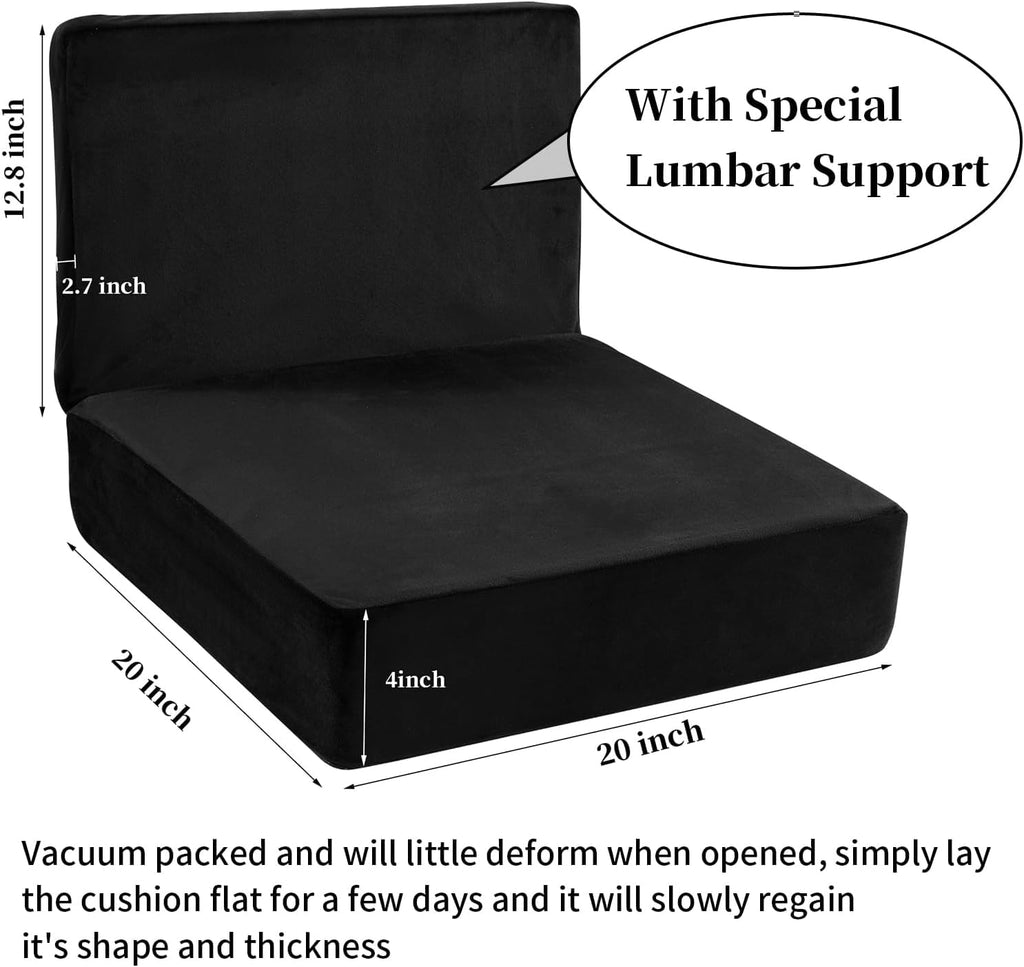 HOMBYS Memory Foam Recliner Cushion for Elderly, 4" Thickness Seat Cushion with Lumbar Support Pillow, Non-Slip & Supportive Chair Seat Cushion with Backrest, (Black, 13" Backrest)
