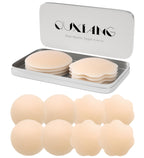 4 Pairs Pasties Women Nipple Covers Reusable Adhesive Silicone Nippleless Covers Bra for Dress Cream (2 Round+2 Flower)