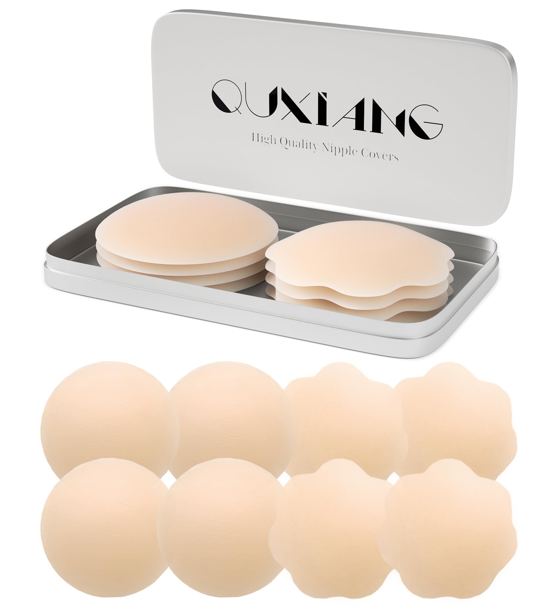 4 Pairs Pasties Women Nipple Covers Reusable Adhesive Silicone Nippleless Covers Bra for Dress Cream (2 Round+2 Flower)